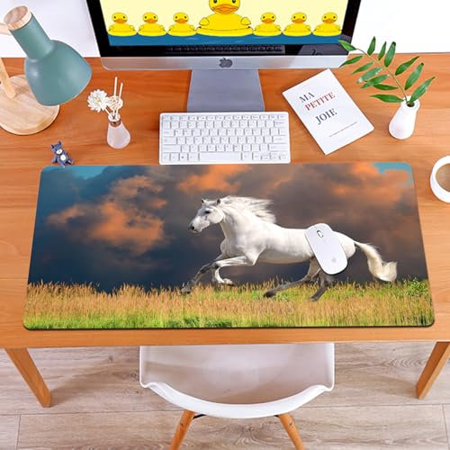 MYAUEYSU Alfombrilla de ratón para 40x75 cm,El Caballo Blanco Andaluz (Pura Raza Española) Corre al Galope en Verano,Grande,con Base de Goma y Bordes cosidos,Alfombrilla para,PC,portátil,Escritorio