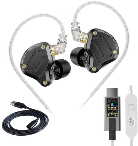 KZ ZS10 Pro 2 USB C Headphones Gaming in Ear Headphones Hybrid 4BA+1DD Driver with Dual Microphone, Deep Bass Comfort-Fit Wired Earbuds for Mobile Gaming – Built-in DSP Sound Card with 4 EQ Modes