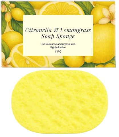 Citronella Lemongrass Soap Sponge, Soft Texture, 10x5cm, Reusable Bath Sponge, Gentle Shower Scrubber, Quick Foam, for Bathroom Travelers Hotel Spa Users Men Women Family Home Travel Washroom Toilet