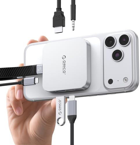 ORICO Docking Station USB-C Magnética, Caja para SSD M.2 2230 NVMe, Docking Station 6 en 1 con HDMI 4K@60Hz, PD 100W, USB-A/USB-C 10 Gbps, Audio, Hub USB-C Dockingstation para iPhone MG5