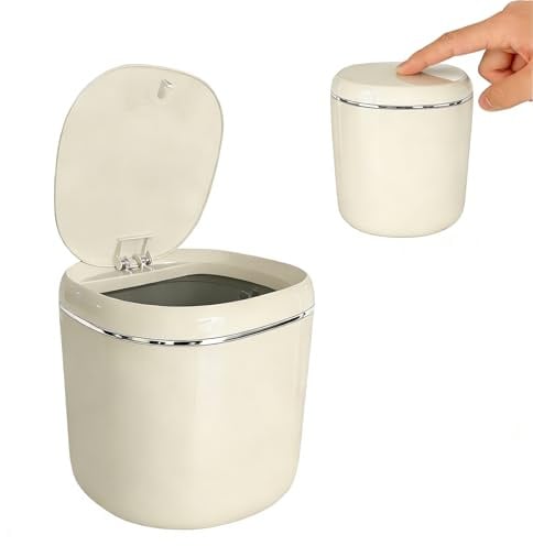 Moling Tischmülleimer Klein mit Deckel 2.3L,Cremeweiß,Mini Tischabfalleimer