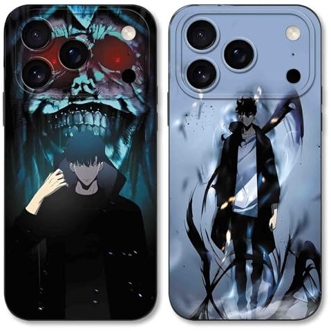 TBNMBGY 2 Stück Schwarz Cartoon Handyhülle für iPhone 17 Pro max 6,9 Hülle, Anime Motiv Heißblütiger Manga Muster Silikon TPU Case Fallschutz Kratzfest Stoßfest Jungs Schutzhülle, Anime