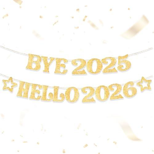 Happy New Year Girlande 2026,Girlande Silvester,Party Neujahr Banner Decoration,Dekoration Eve Gold Girlanden Set,Silvesterdeko Years Deckenhänger,Decorations Glitzer-Banner,Bye 2025 Hello 2026