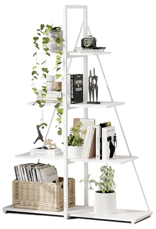 Aptliton 4 Tier Book Shelf, Ladder Bookcase with Sailboat a-Shaped Design, Narrow Storage Display Shelves, Sturdy Wood and Metal Frame, Modern Bookshelf for Living Room, Home Office, Bedroom