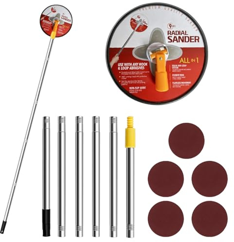 NICEWAT 9In Pole Drywall Sander, 360° Rotation Radial Pole Sander with 180cm Extension Pole & 5Pcs Sanding Sheet(80/100/120/180/240 Grit), Durable Dry Wall Sander for Floor Walls Ceiling