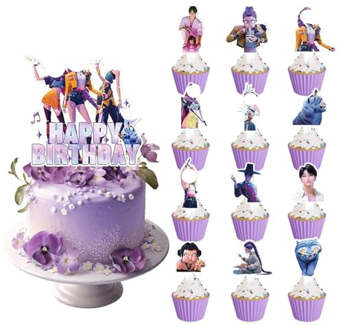 Feliciay 25 Stück Cake Topper Set für K-pop, Happy Birthday Tortendeko, Kindergeburtstag Deko, Kuchen Dekoration, Tortenaufsatz für Jungen und Mädchen, Party Supplies Geburtstag