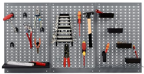Küpper Lochwand 70108 – 3-teilige Werkzeugwand inkl. 12 Haken – 120 x 60 cm – Stahlblech – Made in Germany - inkl. Montagematerial (Hellgrau)