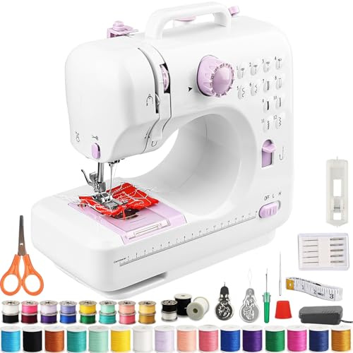 FONCOOD Nähmaschine Anfänger mit 12 Stichmustern Nähzubehör-Set Nähmaschine Elektrisch mit 42 Teilen Zubehör, Leicht Tragbar für DIY & Handarbeit - für Kinder & Erwachsene (Lila&Weiß)