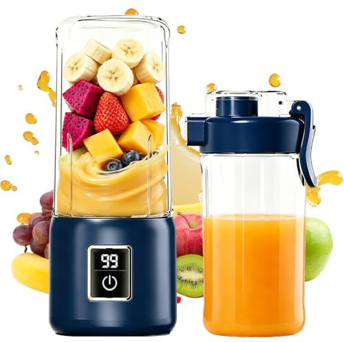 500 ML Portable Blender, USB-C Rechargeable Smoothie Maker, Lightweight Mini Smoothie Mixer, Personal Juicer Bottle with 12-Blade Design and Electronic Display, for Smoothies, Shakes & Juices
