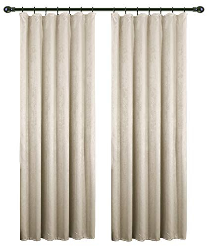 WOLTU 2er Set Gardinen Vorhänge Blickdicht mit Kräuselband, 250g/m² Schwere Verdunklungsvorhänge Thermovorhang Kälteschutz Damast Optik lichtdicht für Wohnzimmer Schlafzimmer, 135x225 cm Creme