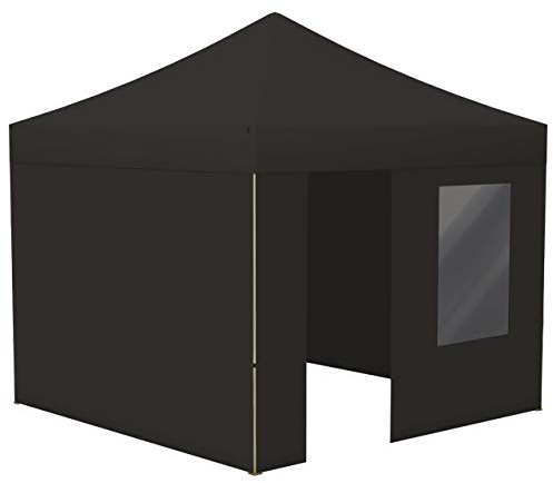 Vispronet Profi Faltpavillon Basic 3x3 m in Schwarz, Stahl-Scherengitter, 4 Seitenteile - Davon 1 Wand mit Tür & Fenster (weitere Farben & Größen)