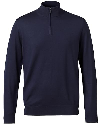 Pullover aus Merinowolle mit Reißverschlusskragen in Marineblau