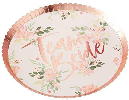 Party-Teller Team Bride Ditsy Flower Papp-Teller Einweg-Teller Einweg-Geschirr JGA in rosa & rosé-gold / Tisch-Deko Junggesellinnenabschied / Junggesellen-Abschied / JGA-Party Accessoire-s (16 Teller)