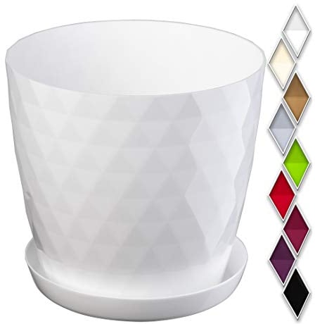 KADAX Pot de Fleurs 20 cm – en Plastique avec Soucoupe Intégrée, Pot de Plante pour Une Décoration Florale Moderne dans l'espace Intérieur (Blanc)