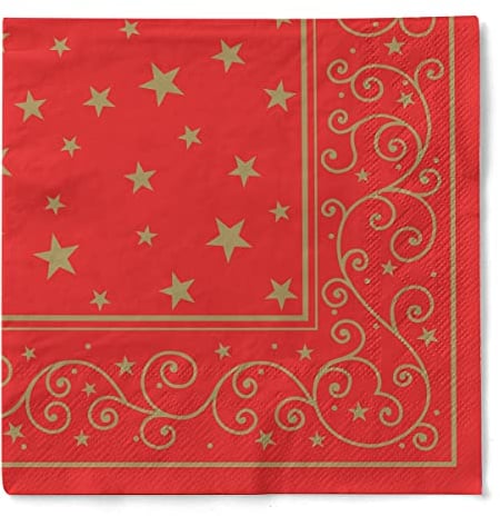 Sovie HORECA Weihnachtsserviette LIAM (Rot) aus 3-lagigem Tissue 40 x 40 cm, Einweg Serviette Winterlich, ideal für Winterfeiern, Advent & Weihnachten, 100 Stück