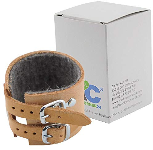 Medicalcorner24 Handgelenkriemen Handgelenk Bandage Leder, gefüttert, 2 Schnallen, Gr. 18, 1 Stück