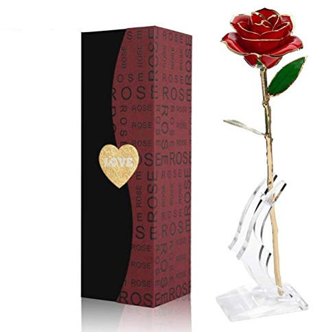 ENJOYPRO Gold Rose, 24k Golden Plated Red Rose, Real Everlasting Gilded Rose Flower Bouquet for Valentines Day, Wedding