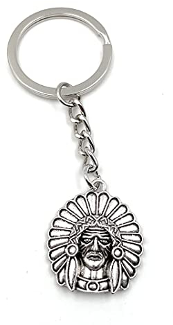 Onwomania - -Indianer Häuptling Kopfschmuck Schlüsselanhänger - Metall Glücksbringer ideal als Geschenk z.B. für den besten Freund, die beste Freundin, Mama - Für Männer, Frauen & Kinder