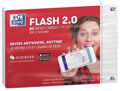 Oxford Flash 2.0 Flashcards A6 105x148mm Liniert Weiss 80 Stück
