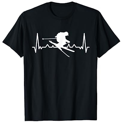 Lustig Skifahren Ski Skier EKG Herzschlag Winterurlaub T-Shirt