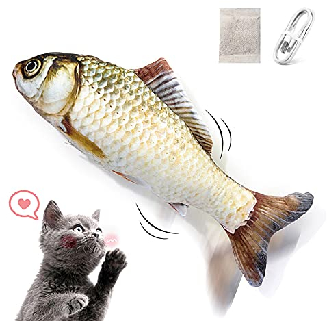 NAMSAN Elektrisches Bewegliches Fisch-Katzenspielzeug - Kicker Kauspielzeug Mit Katzenminze, Interaktives Flopping Spielzeug, USB Wiederaufladbar