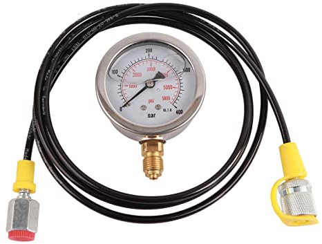 Kupplungssatz für Hydraulikschlauch, Digitale Kupplung für hydraulisches Druckprüfgerät M16*2-BSP1/4 + Messgerät 0~400BAR/6000PSI + 1,5m Schlauch