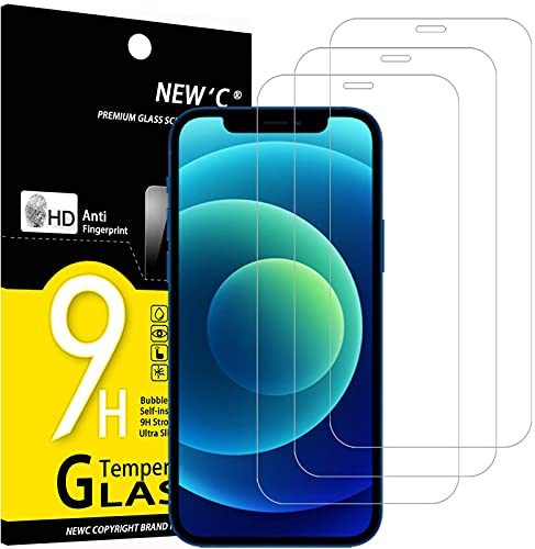 NEW'C 3 Piezas, Protector Pantalla para iPhone 12, iPhone 12 Pro (6,1 Pulgadas), Cristal Templado Antiarañazos, Antihuellas, Sin Burbujas, Dureza 9H, 0.33 mm Ultra Transparente, Ultra Resistente
