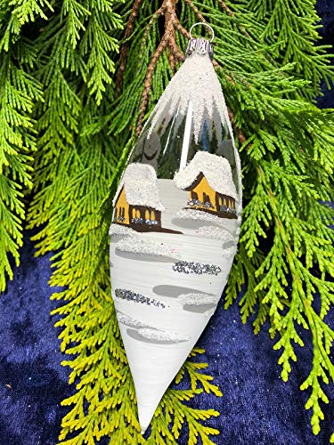 Generisch Zapfen Glas Tannenzapfen Olive Tropfen Christbaum Baumbehang Handarbeit Lauscha, : transparent - Weiss