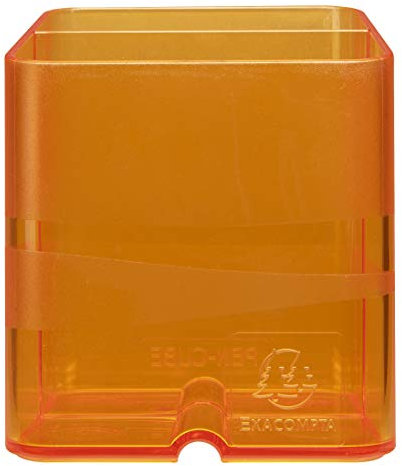 Exacompta - Réf. 67746D - carton de 10 Pots à crayons PEN-CUBE Linicolor - Avec 2 compartiments de taille et de hauteur différentes - Dimensions 7,4x7,4x9,3 cm - Couleur tangerine translucide