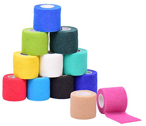 TEYU Selbstklebende Kohäsive Wickel Bandagen mit Starkem, Elastischen Erste Hilfe Band für Verstauchungen Schwellungen und Schmerz an Handgelenk und Knöchel (12 PC Bunt 5cm*4.5m)