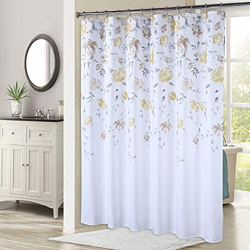 LinTimes Rideau de douche motif feuilles - Résistant à la moisissure - Imperméable - Extra long - Lavable - 88,9 x 182,9 cm - Jaune