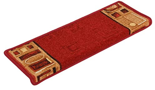vidaXL Treppenmatten 15 STK., Stufenmatten mit Klebebändern, Treppenteppich Selbstklebend, Treppenstufenmatte Treppenschutz, 65x21x4cm Rot