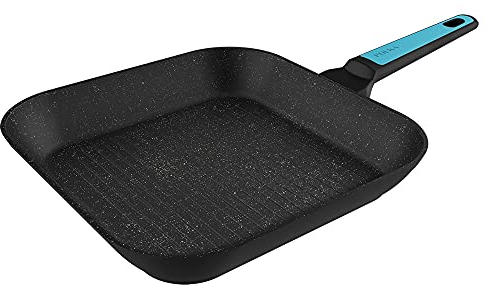 Cecotec Grill Polka Platinum 28 Grill Thunder. Diámetro 28 cm, Aluminio Forjado, Revestimiento Antiadherente Teflon Platinum Plus, Apta para Lavavajillas y Todo tipo de Cocinas, Libre PFOA