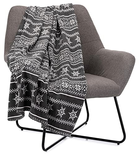 Celebright Christmas Fleece Throw - Large 50 x 60 Inch (127 x 152cm) Fluffy Microfiber Blanket Throw Over for Bed, Sofa, Couch - Plush Snuggly Cosy Winter Warmer - Scandi Nordic Grey