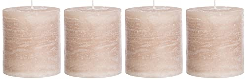 Brandsseller 4er Set Stumpenkerzen 7x7,5 cm – durchgefärbt & aus Paraffin – rustikale Kerzen mit langer Brenndauer – Dekokerzen für Tischdeko, Weihnachten & Feste – Taupe