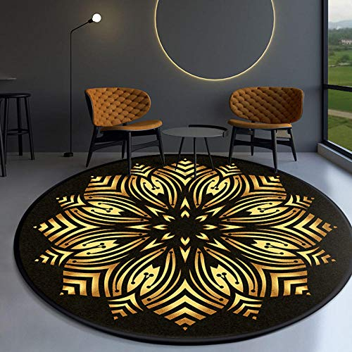 GZQIAWY 2021 Ethnischer Barock-Stil Mandala Teppich Couchtisch Schlafzimmer Büro Rund Matt Gold Diamant Samt-Goldgelb F 200cm Durchmesser