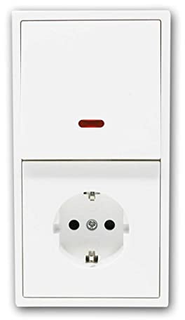 Set Tür4 SHALLOW weiß Kontrollschalter + Steckdose, mit 2-fach Rahmen
