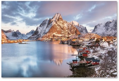 Postereck - 2499 - Reine Lofoten, Norwegen Fjord Landschaft Natur - Wandposter Fotoposter Bilder Wandbild Wandbilder - Leinwand - 60,0 cm x 40,0 cm