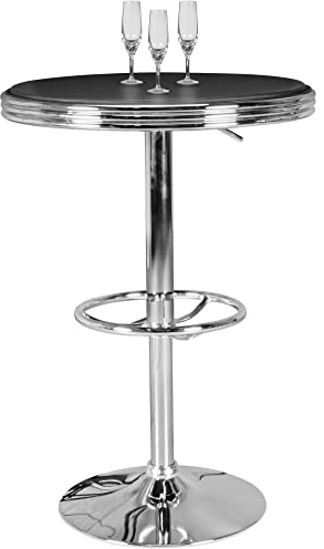 möbelando American Diner Bartisch rund Ø 60 cm Aluminium Kunstlederbezug | Retro Stehtisch USA in Schwarz/Silber | Robuster Bistrotisch im Stil der 50er Jahre | Partytisch mit Untergestell Alu