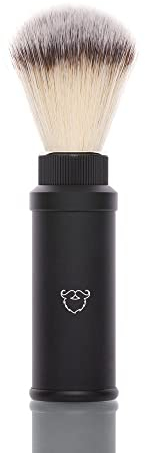 blackbeards Rasierpinsel für die Reise ● 21mm Knoten mit synthetischem Haar, Alternative zum Dachshaar ● Grifflänge 90mm & Gewicht 40g ● Rasierschaum aus Rasierseife & Rasiercreme