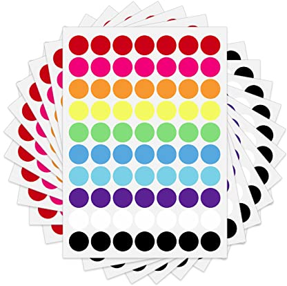 SAVITA Farbige Punkte, 1050 Stück Color Label Farbige Punkte Aufkleber Dot Aufkleber Wasserdichte Punkt-Aufkleber Farbige Etiketten für Kinder Büro Schule Heimkennzeichnung (19 mm, 10 Farben)