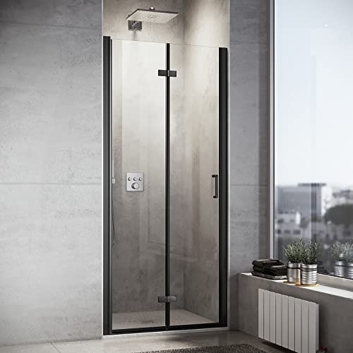 SONNI Duschtür 80x195 cm Schwarz Duschkabine Falttür 6mm ESG Sicherheitsglas Nano Beschichtung Dusche Faltbar Duschtrennwand Duschabtrennung