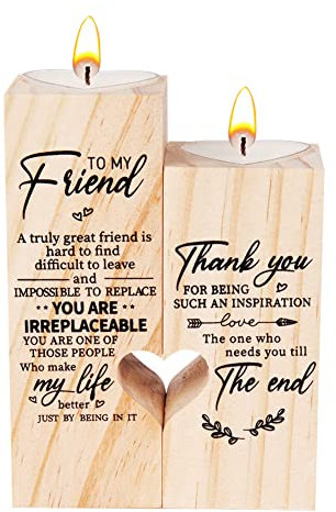 AOMIG Heart Shaped Candlestick Holders, Personalized Wooden Candle Holder Friendship Gifts for Women, Best Friend Birthday Gifts, Unique Gifts for Friend