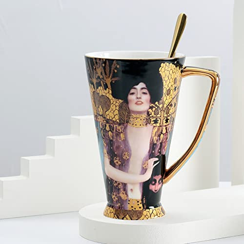 DECRZPB Tasse à café en céramique faite à la main Gustav Klimt Judith tasse à thé poterie café à lait d'avoine cadeau de mariage pour le bureau et la maison