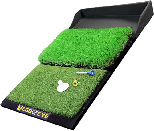 Golf Hitting Mat,Dual-Turf Mat with Ball Tray,Tri-Turf Mat,Golf Practice Mat Heavy Duty Rubber Base, Driving Chipping Practice,Golf Mats for Indoor or Outdoor Trining (Dual Turf with Ball Tray)