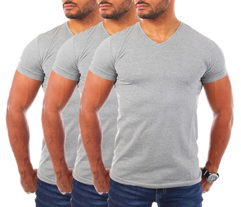 Young & Rich Herren Uni T-Shirt mit V-Ausschnitt Basic V-Neck Tee mit Stretchanteilen einfarbig Slim fit 1700