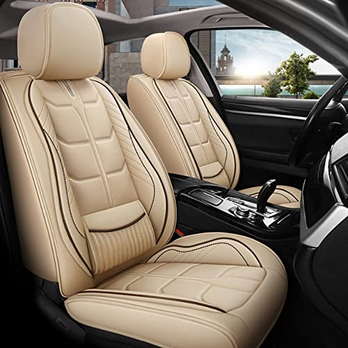 maiqiken Autositzbezug Für Mercedes Benz C-Class W203 W205 W204 Komplettset 2 Sitze Allwettereinsatz Auto Ledersitzbezug Beige