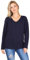 WearAll Women's Plus Cable Knitted Long Sleeve V-Neck Sweater Top Ladies Stretch Jumper - Navy - 16-18