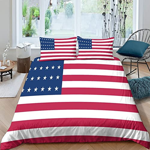 HOTGE American Flag Duvet Cover Set, 3D Quilt Cover Bedding Set with Pillowcases,Soft Microfiber for Adults Teenager Kids 3 Pieces Double（200x200cm）