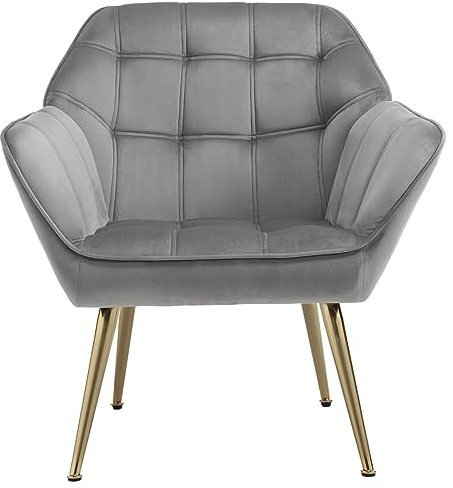chairus Fauteuil Scandinave de Salon avec Pieds en Métal Modern Chaise de Chambre Capitonné en Velours (Gris-1)